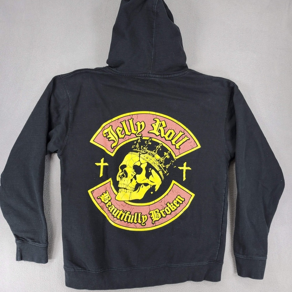 Jelly Roll Sweatshirt Med Black Yellow Pullover Tour Hoodie Beautifully‎ Broken